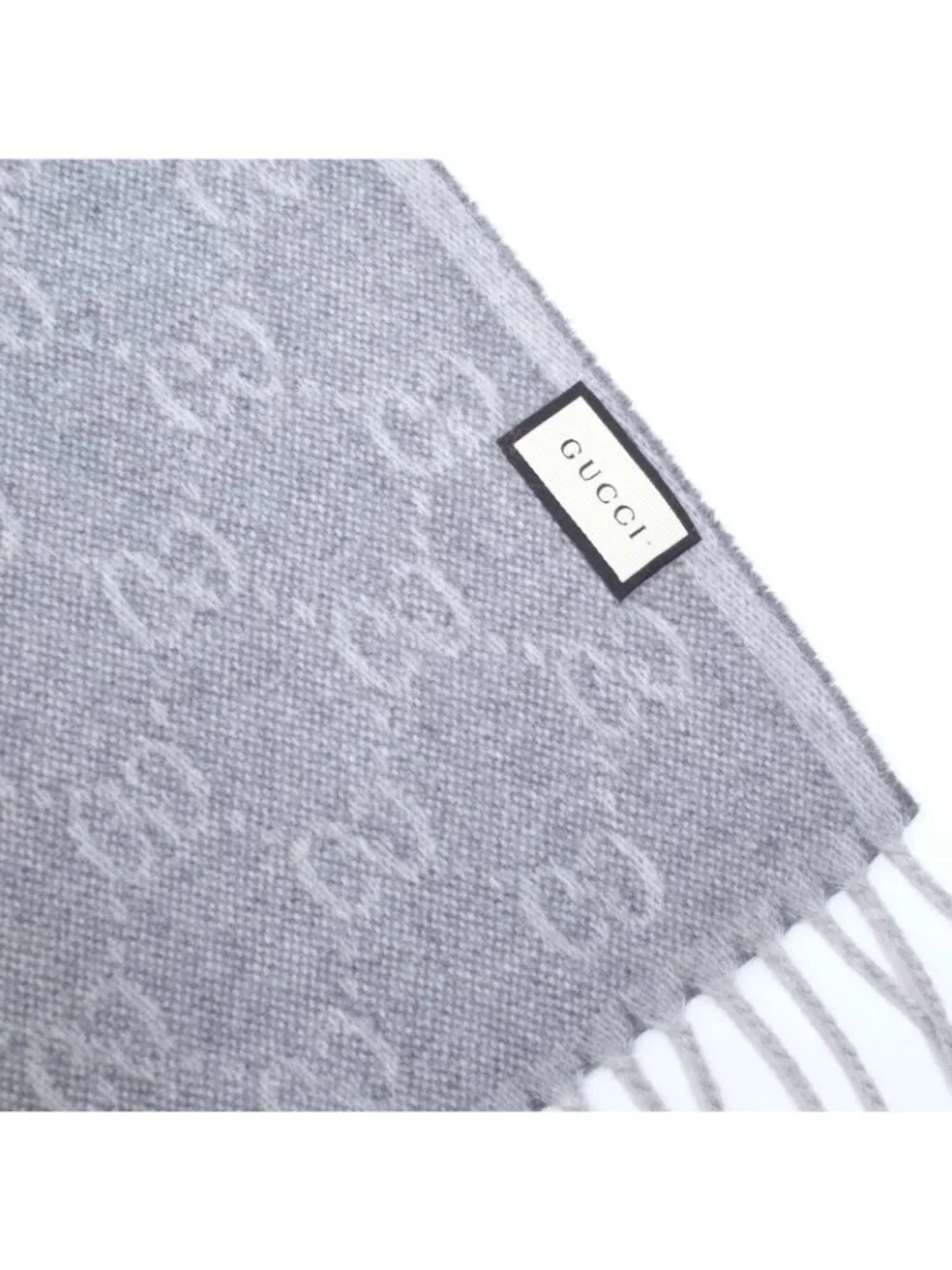 GUCCI scarf gray GG logo wool alpaca web stripe 14